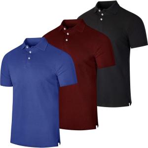 Real Essentials 3 Pack: Men’s Cotton Short Sleeve Polo | Collared Pique Golf Shirt Casual Performance (Big & Tall Available)(Set J)