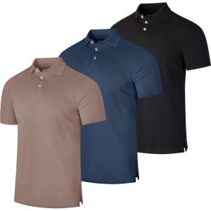 Real Essentials 3 Pack: Men’s Cotton Short Sleeve Polo | Collared Pique Golf Shirt Casual Performance (Big & Tall Available)(Set K)