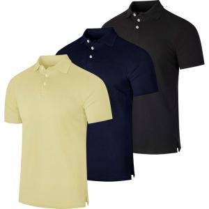 Real Essentials 3 Pack: Men’s Cotton Short Sleeve Polo | Collared Pique Golf Shirt Casual Performance (Big & Tall Available)(Set L)