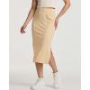 Real Essentials 3 Pack: Women’s Midi Ribbed Knit Skirt with Side Slit – Stretchy Work Business Casual Pencil Pull-On Skirts