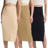 Real Essentials 3 Pack: Women’s Midi Ribbed Knit Skirt with Side Slit – Stretchy Work Business Casual Pencil Pull-On Skirts