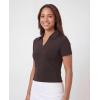 Real Essentials 3 Pack: Women’s Polo Shirts Short Sleeve V Neck Dry Fit Golf Athletic Workout Gym Office Collared Tops(Solid Black  Solid Chocolate Torte  Solid Moonbeam)