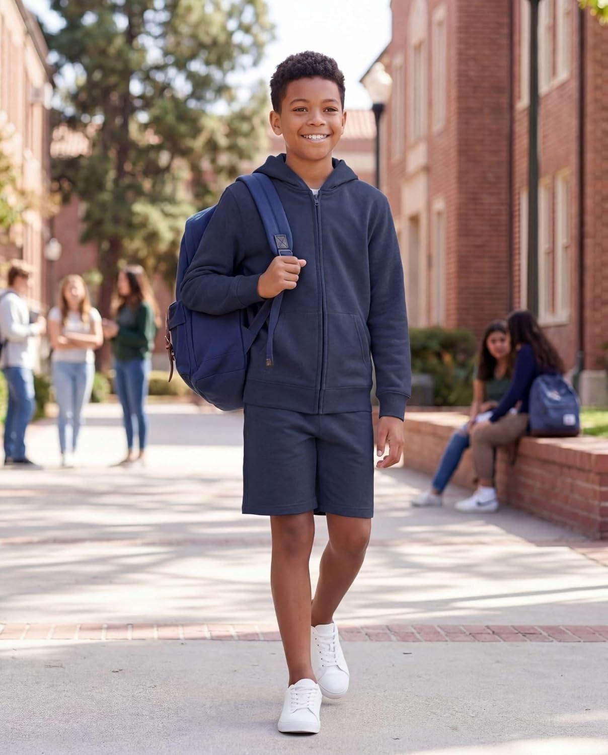imageReal Essentials 3 Pack Boys Fleece Lounge Shorts Sweat Sleep Pajama Athletic Casual Cotton Soft Comfy with PocketsSolid Black Solid Navy Solid Charcoal