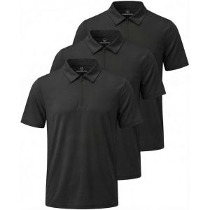 Real Essentials 3 Pack: Men’s Polo Shirts Zipper Short Sleeve Dry Fit Quarter Zip Golf Athletic Workout Gym Collared(Solid Black  Solid Black  Solid Black)
