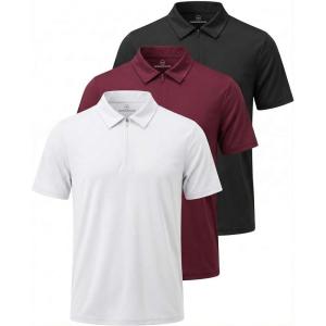 Real Essentials 3 Pack: Men’s Polo Shirts Zipper Short Sleeve Dry Fit Quarter Zip Golf Athletic Workout Gym Collared(Solid Black  Solid Burgundy  Solid Bright White)