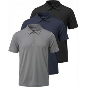 Real Essentials 3 Pack: Men’s Polo Shirts Zipper Short Sleeve Dry Fit Quarter Zip Golf Athletic Workout Gym Collared(Solid Black  Solid Navy Blazer  Solid Quiet Shade)