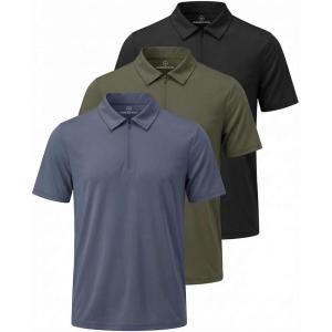 Real Essentials 3 Pack: Men’s Polo Shirts Zipper Short Sleeve Dry Fit Quarter Zip Golf Athletic Workout Gym Collared(Solid Black  Solid Olive Night  Solid Vintage Indigo)