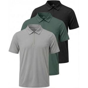Real Essentials 3 Pack: Men’s Polo Shirts Zipper Short Sleeve Dry Fit Quarter Zip Golf Athletic Workout Gym Collared(Solid Black  Solid Pine Grove  Solid Ultimate Grey)