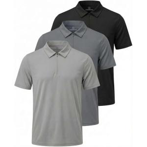 Real Essentials 3 Pack: Men’s Polo Shirts Zipper Short Sleeve Dry Fit Quarter Zip Golf Athletic Workout Gym Collared(Solid Black  Solid Quiet Shade  Solid Ultimate Grey)