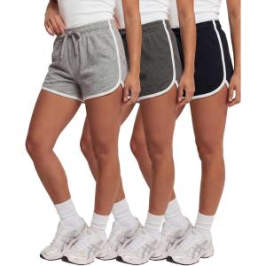 Real Essentials 3 Pack: Women’s Fleece Shorts Athletic Workout Running Gym Yoga Sweat Lounge with Pockets Comfy Cotton(Solid Black  Charcoal Heather  Grey Heather)