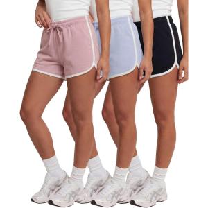 Real Essentials 3 Pack: Women’s Fleece Shorts Athletic Workout Running Gym Yoga Sweat Lounge with Pockets Comfy Cotton(Solid Black  Solid Ballad Blue  Solid Pale Lilac)