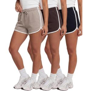 Real Essentials 3 Pack: Women’s Fleece Shorts Athletic Workout Running Gym Yoga Sweat Lounge with Pockets Comfy Cotton(Solid Black  Solid Chocolate Torte  Solid Moonbeam)