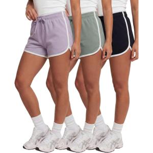 Real Essentials 3 Pack: Women’s Fleece Shorts Athletic Workout Running Gym Yoga Sweat Lounge with Pockets Comfy Cotton(Solid Black  Solid Iceberg Green  Solid Orchid Petal)