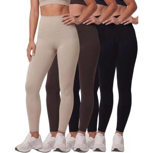 Real Essentials 4 Pack: Women’s Workout Athletic Leggings Yoga Pants Tummy Control High Waisted Running Gym Pilates Soft(Solid Black  Solid Black  Solid Chocolate Torte  Solid Moonbeam)