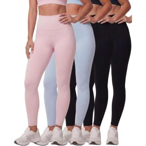 Real Essentials 4 Pack: Women’s Workout Athletic Leggings Yoga Pants Tummy Control High Waisted Running Gym Pilates Soft(Solid Black  Solid Black  Solid Ballad Blue  Solid Pale Lilac)
