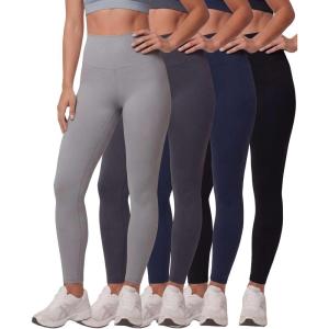 Real Essentials 4 Pack: Women’s Workout Athletic Leggings Yoga Pants Tummy Control High Waisted Running Gym Pilates Soft(Solid Black  Solid Navy Blazer  Solid Quiet Shade  Solid Ultimate Grey)