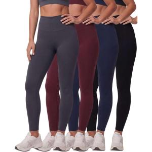 Real Essentials 4 Pack: Women’s Workout Athletic Leggings Yoga Pants Tummy Control High Waisted Running Gym Pilates Soft(Solid Black  Solid Navy Blazer  Solid Burgundy  Solid Quiet Shade)