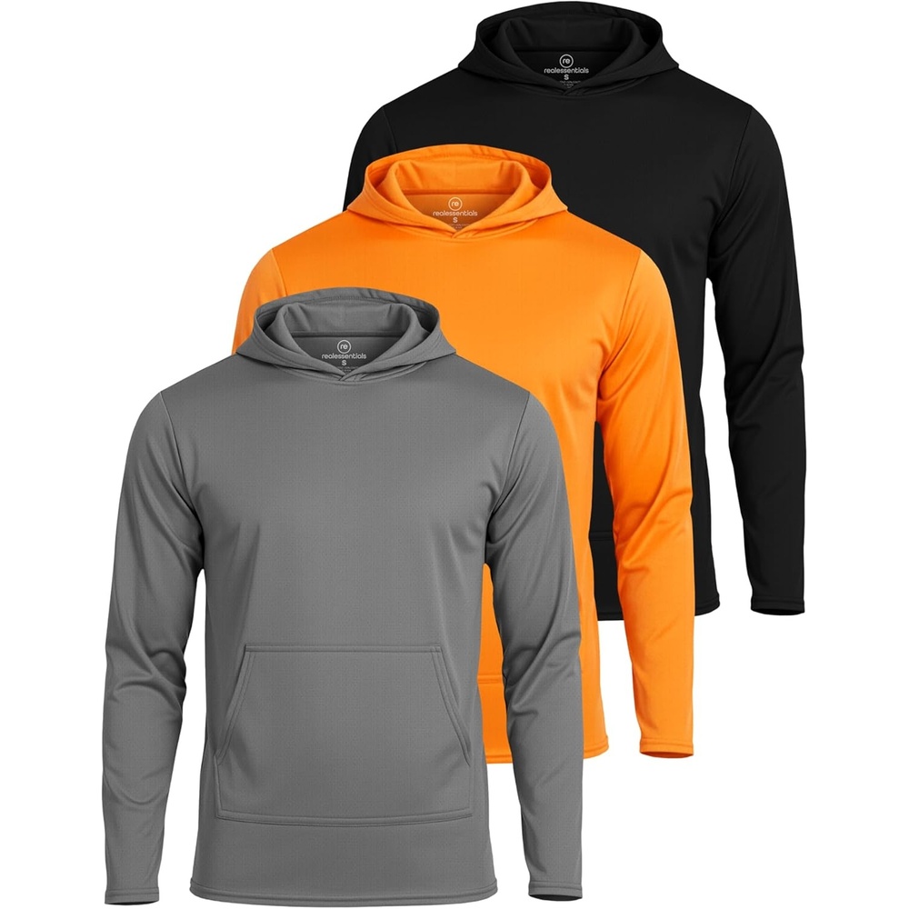 imageReal Essentials 3 Pack Mens Mesh Hoodies Lightweight Long Sleeve Workout amp Gym Pullover Big amp TallSet 10