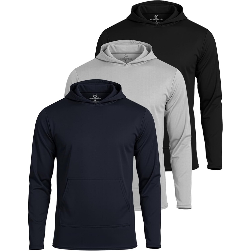 imageReal Essentials 3 Pack Mens Mesh Hoodies Lightweight Long Sleeve Workout amp Gym Pullover Big amp TallSet 11