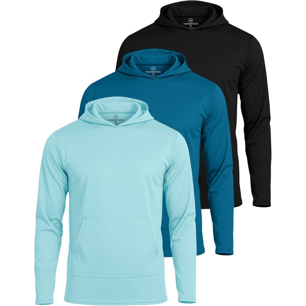 imageReal Essentials 3 Pack Mens Mesh Hoodies Lightweight Long Sleeve Workout amp Gym Pullover Big amp TallSet 3