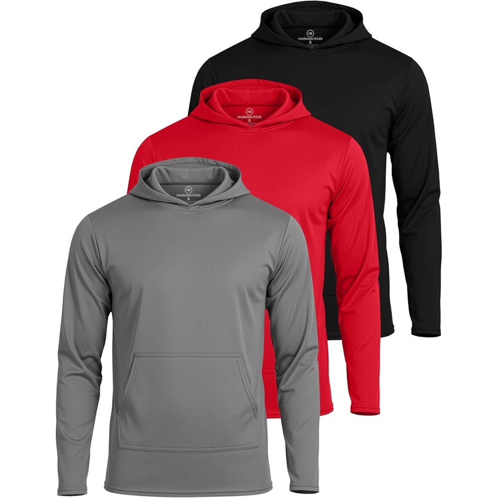 imageReal Essentials 3 Pack Mens Mesh Hoodies Lightweight Long Sleeve Workout amp Gym Pullover Big amp TallSet 5