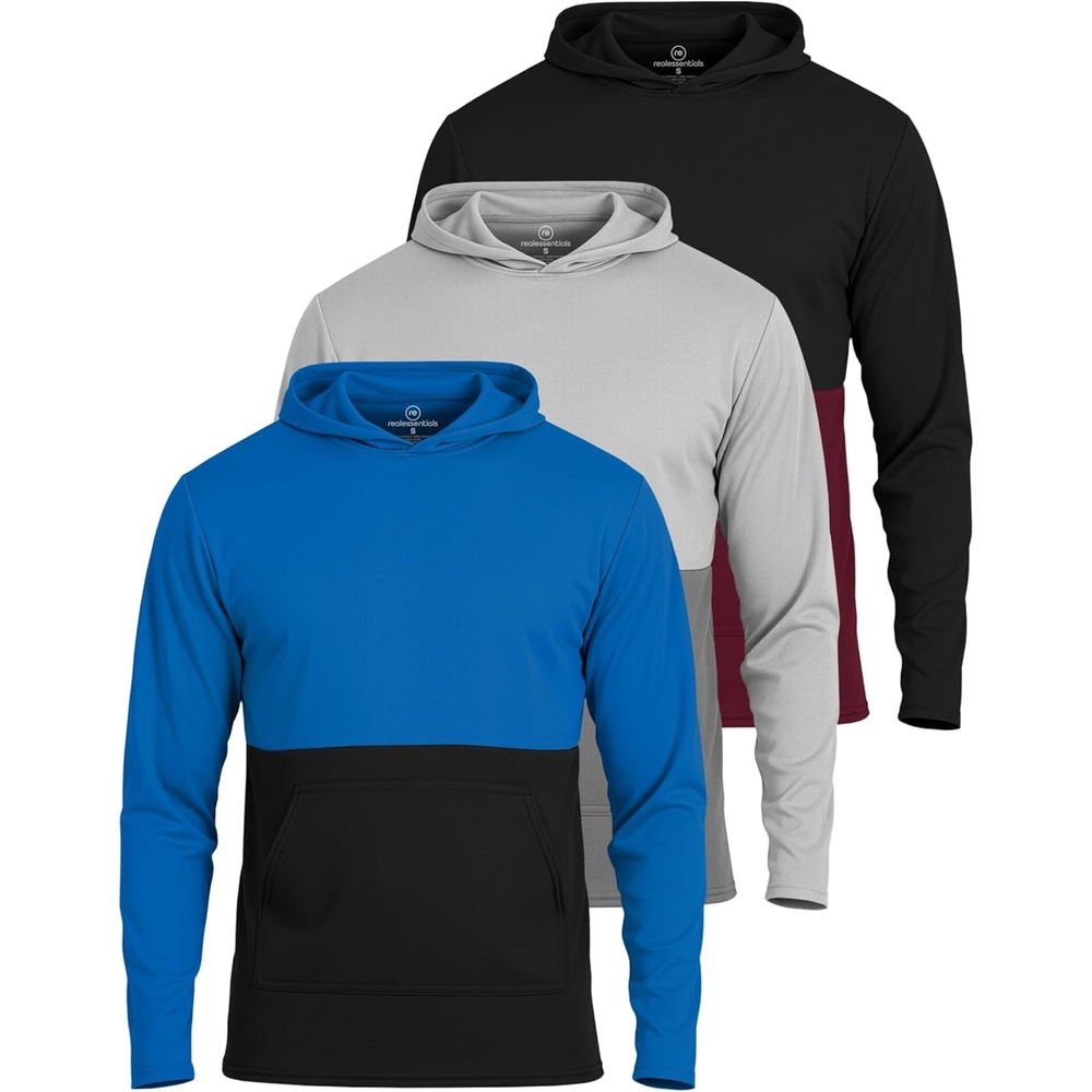 imageReal Essentials 3 Pack Mens Mesh Hoodies Lightweight Long Sleeve Workout amp Gym Pullover Big amp TallSet 8