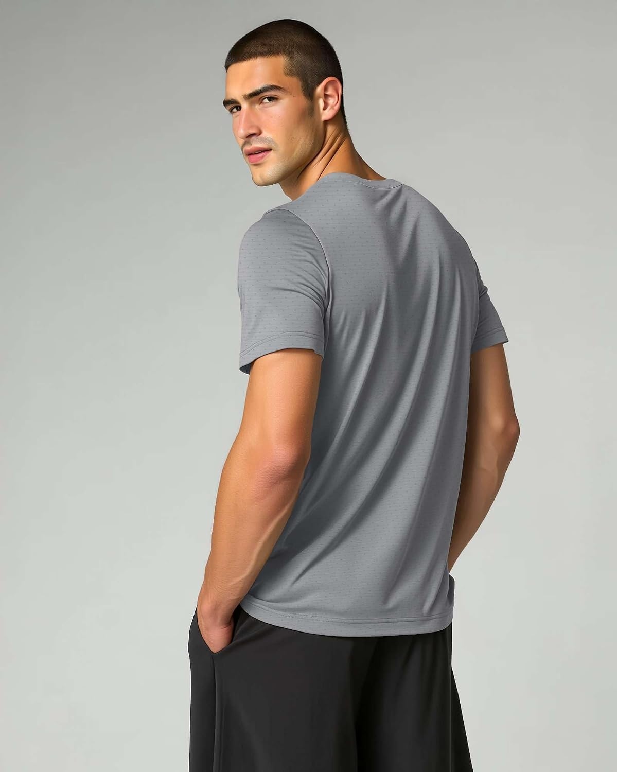 image:imageReal Essentials 5 Pack Mens Breeze Tech Crew Neck TShirts Short Sleeve Athletic Workout Gym Tees Big amp Tall AvailableSolid Black Charcoal Navy Blazer Solid Clear Sky Solid Desert Sage