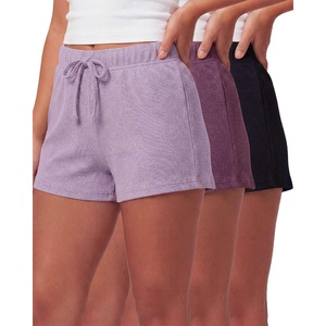 Real Essentials 3 Pack: Ladies Cotton Rib Lounge Shorts – Casual Elastic Waist Sleep & Loungewear Summer Shorts for Women(Solid Black  Solid Black  Charcoal Heather  Solid Vintage Indigo)