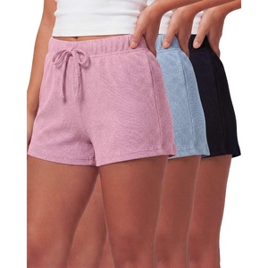 Real Essentials 3 Pack: Ladies Cotton Rib Lounge Shorts – Casual Elastic Waist Sleep & Loungewear Summer Shorts for Women(Solid Black  Solid Black  Solid Chocolate Torte  Solid Moonbeam)
