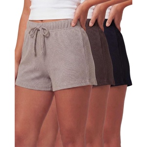 Real Essentials 3 Pack: Ladies Cotton Rib Lounge Shorts – Casual Elastic Waist Sleep & Loungewear Summer Shorts for Women(Solid Black  Solid Burgundy  Solid Navy Blazer  Solid Dawn Blue)