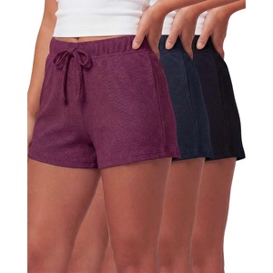 Real Essentials 3 Pack: Ladies Cotton Rib Lounge Shorts – Casual Elastic Waist Sleep & Loungewear Summer Shorts for Women(Solid Black  Solid Navy Blazer  Charcoal Heather  Grey Heather)
