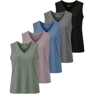 Real Essentials 5 Pack: Women’s Cotton V-Neck Sleeveless Tank Top Basic Ladies Casual Shirts (Available in Plus Size)(Set 2)