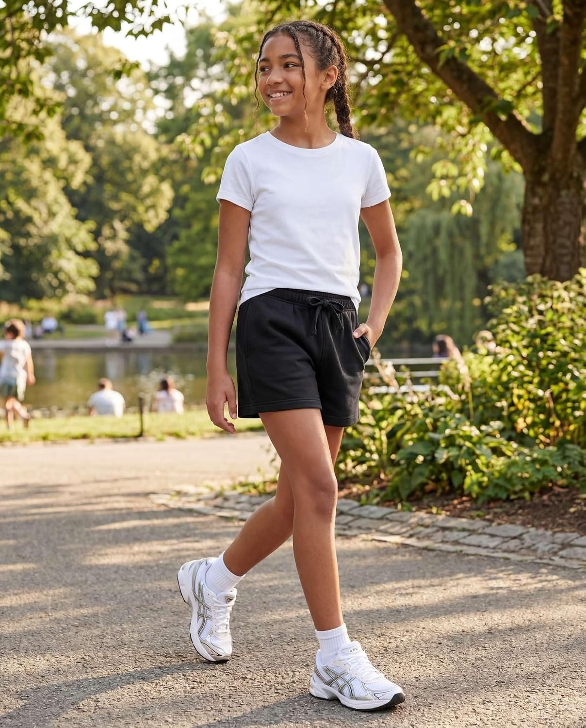 image:imageReal Essentials 3 Pack Girls Fleece Lounge Shorts Sweat Athletic Casual Soft Comfy with Pockets Cozy LoungewearSolid Black Solid Navy Blazer Charcoal Heather