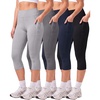 Real Essentials 4 Pack: Women’s Capri Leggings with Pockets Casual Yoga Workout Exercise Pants (Available in Plus Size)(Set 10)
