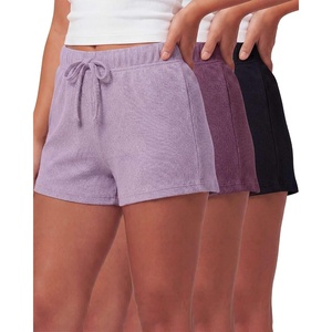 Real Essentials 3 Pack: Women’s Cotton Ribbed Lounge Shorts Sleep Casual Comfy Elastic Waist Drawstring Womens PJ Bottoms(Solid Black  Solid Black  Charcoal Heather  Solid Vintage Indigo)