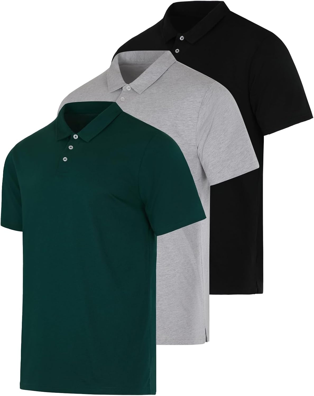 image:image3 Pack Mens Short Sleeve Cotton Jersey Polo Quick Dry Golf Collared Shirt Available in Big amp Tall Moisture Wicking Bowling Athletic Casual Breathable Knit Pullover Polos PerformanceSet a