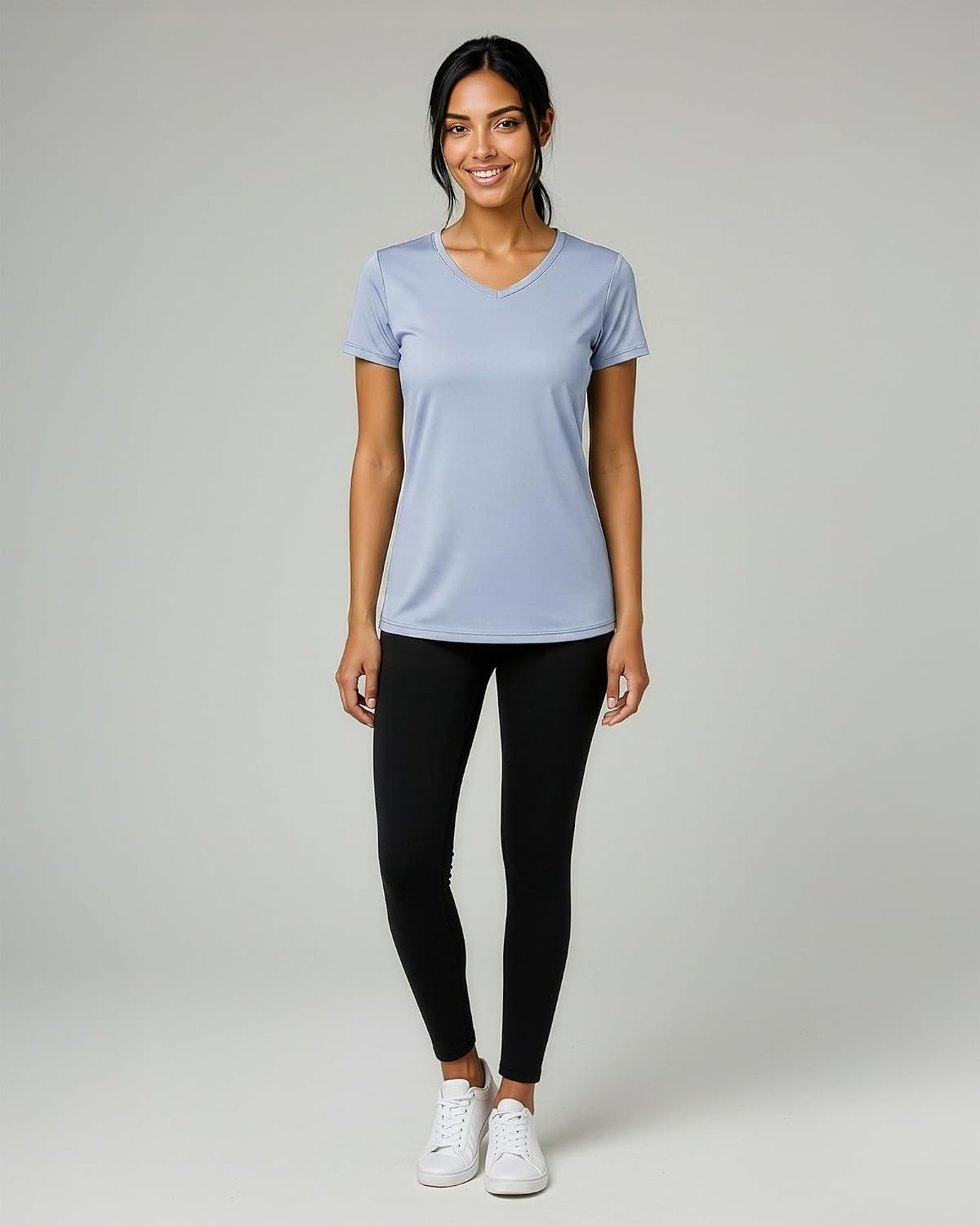 image:imageReal Essentials 5 Pack Womens DryFit Short Sleeve V Neck T Shirt Workout Fitness Yoga Top Tee Available in Plus Size Available In Plus Size Short Sleeve Moisture Wicking Stretch Activewear Running Hiking Tennis Pickleball Sports ExerciseSet 16