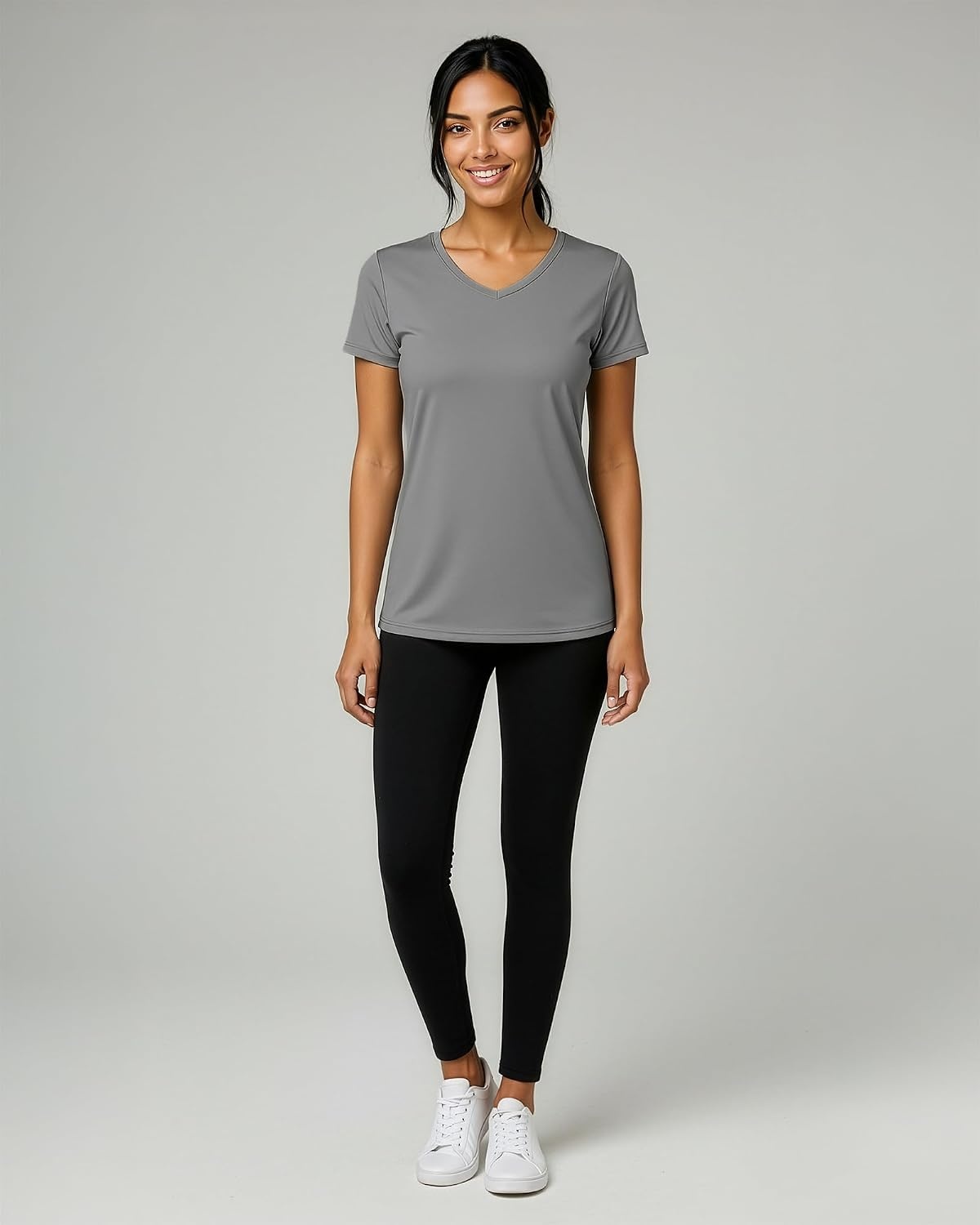 image:imageReal Essentials 5 Pack Womens DryFit Short Sleeve V Neck T Shirt Workout Fitness Yoga Top Tee Available in Plus Size Available In Plus Size Short Sleeve Moisture Wicking Stretch Activewear Running Hiking Tennis Pickleball Sports ExerciseSet 10