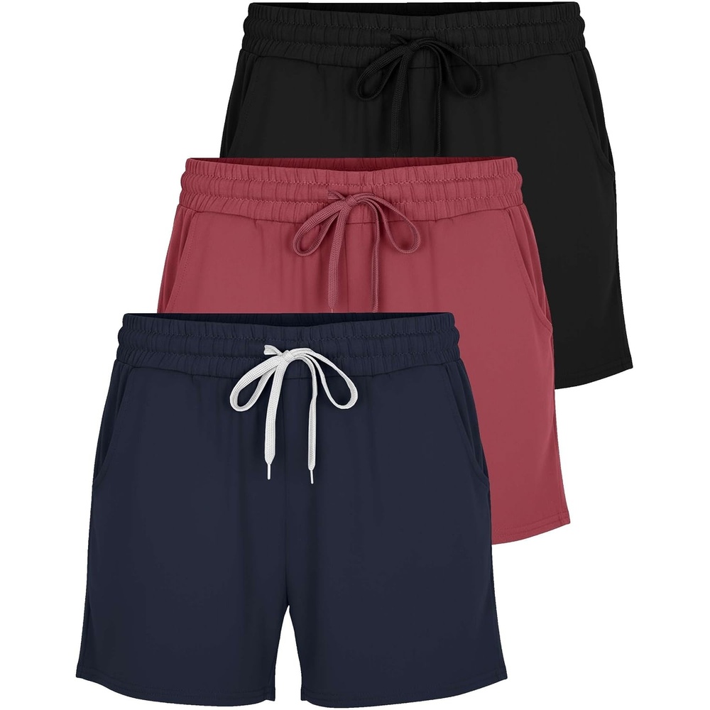 image:image3 Pack Womens Lounge Shorts Athletic Running Workout Gym Hiking Pockets Available In Plus Size Stretchy Comfy High Waisted Drawstring Sweat Casual Summer Beach Pajama Sleep ExerciseSet 18