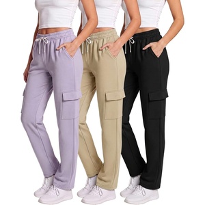 Ladies Fleece Cargo Open Bottom Sweatpant(Solid Black  Solid Mojave Desert  Solid Orchid Petal)