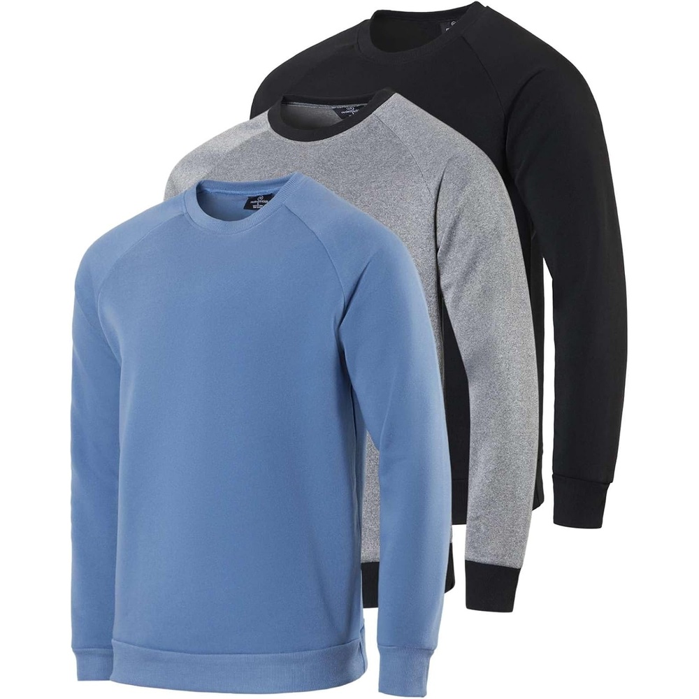 image:image3 Pack Mens Fleece Pullover Sweatshirt Long Sleeve Crewneck Soft SweaterSet 1