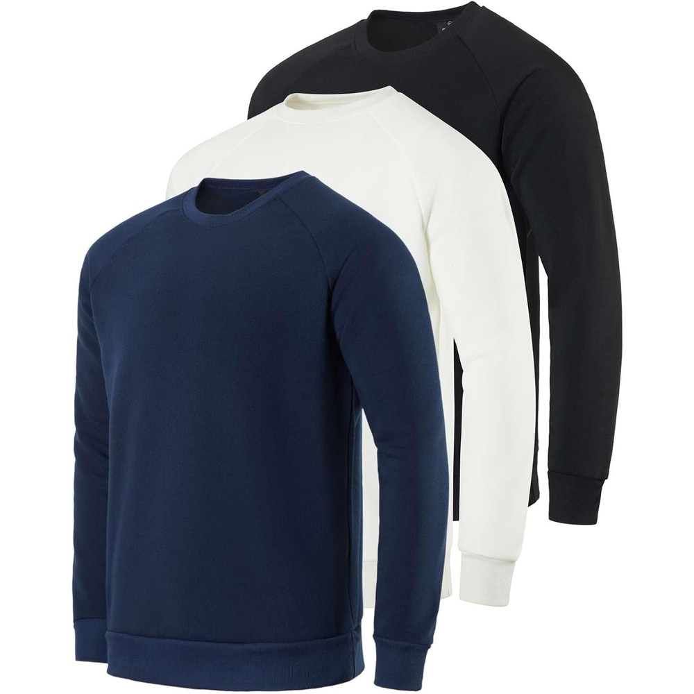 image:image3 Pack Mens Fleece Pullover Sweatshirt Long Sleeve Crewneck Soft SweaterSet 4
