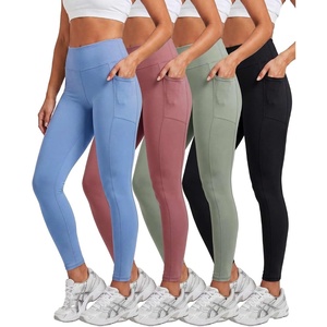 4 Pack Women’s Leggings with Pockets Yoga Pants Tummy Control Workout Gym(Set 4)