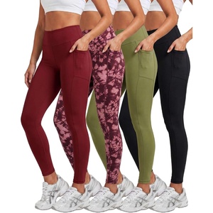 4 Pack Women’s Leggings with Pockets Yoga Pants Tummy Control Workout Gym(Set 6)