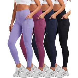 4 Pack Women’s Leggings with Pockets Yoga Pants Tummy Control Workout Gym(Set 9)