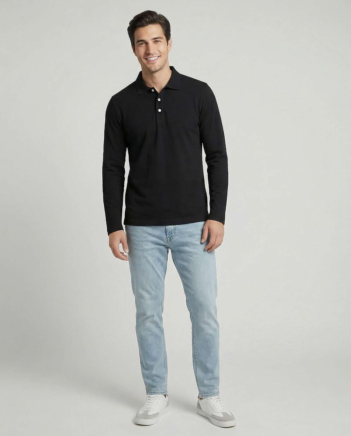 image:image3 Pack Mens Cotton Pique Long Sleeve Polo Shirts Golf Collared WorkBlack Black Chocolate Torte Abbey Stone