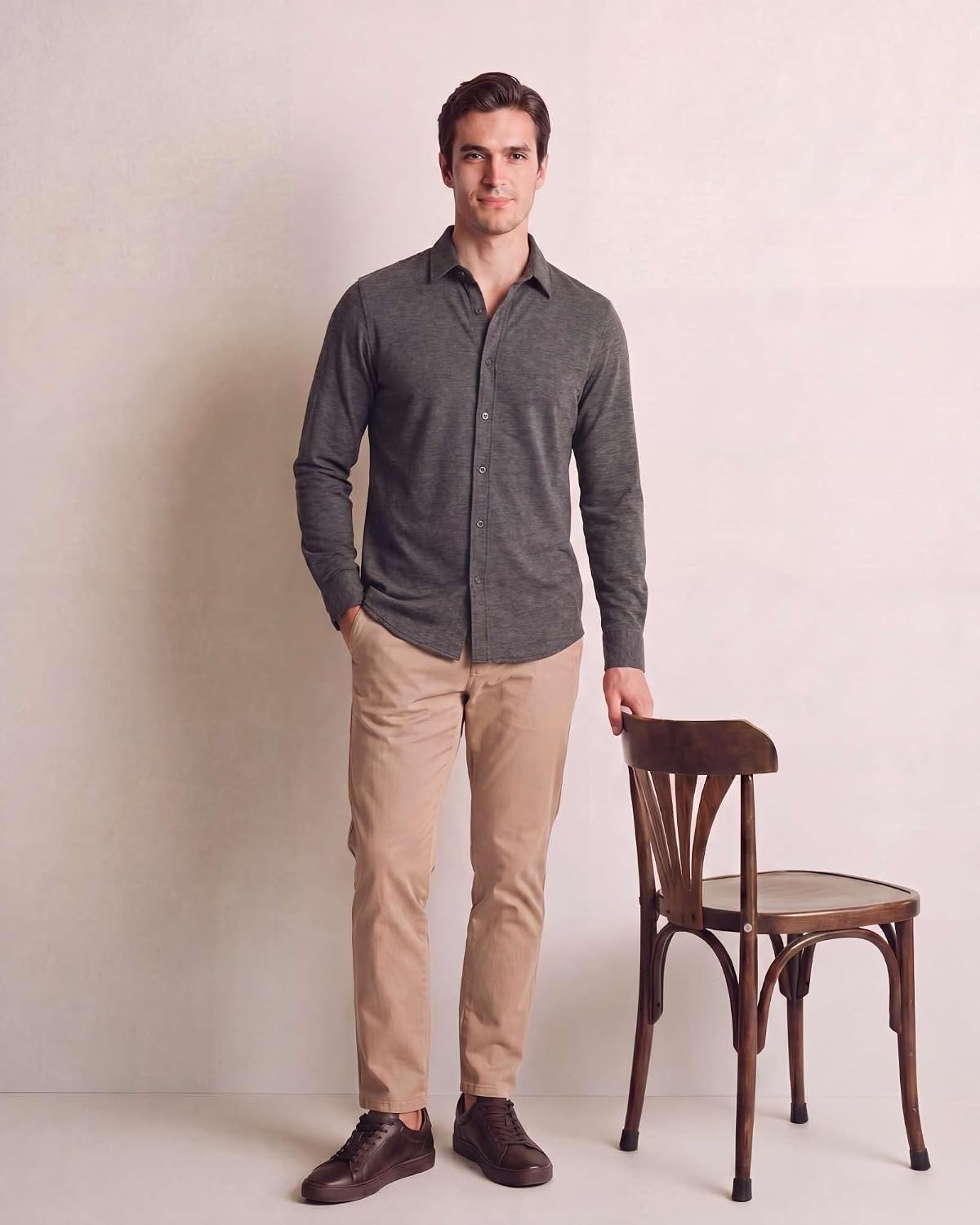 image:imageMens Long Sleeve Cotton Button Down Shirts Casual Work Business TopsCharcoal Heather