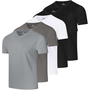 5 Pack Men’s Mesh V Neck T Shirts Dry Fit Athletic Workout Gym Running Tees(Set 14)