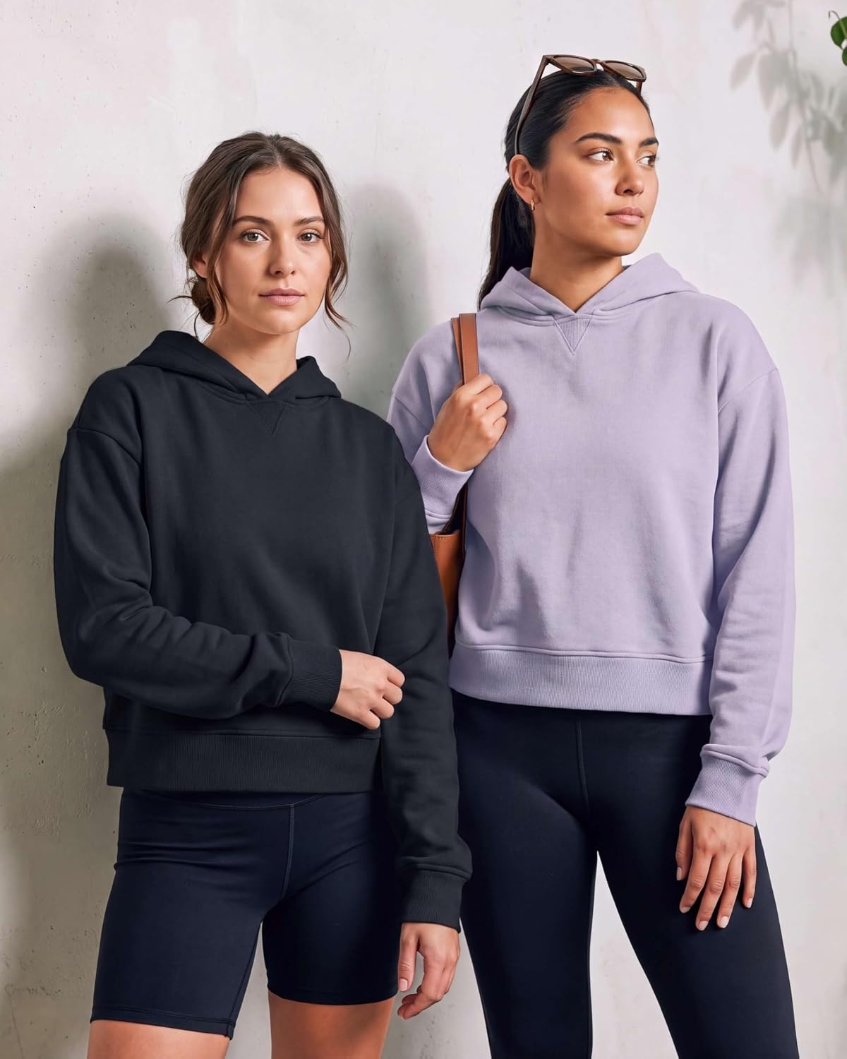 image:imageReal Essentials Ladies LS Fleece Cropped HoodieSolid Polar Night Solid Orchid Petal