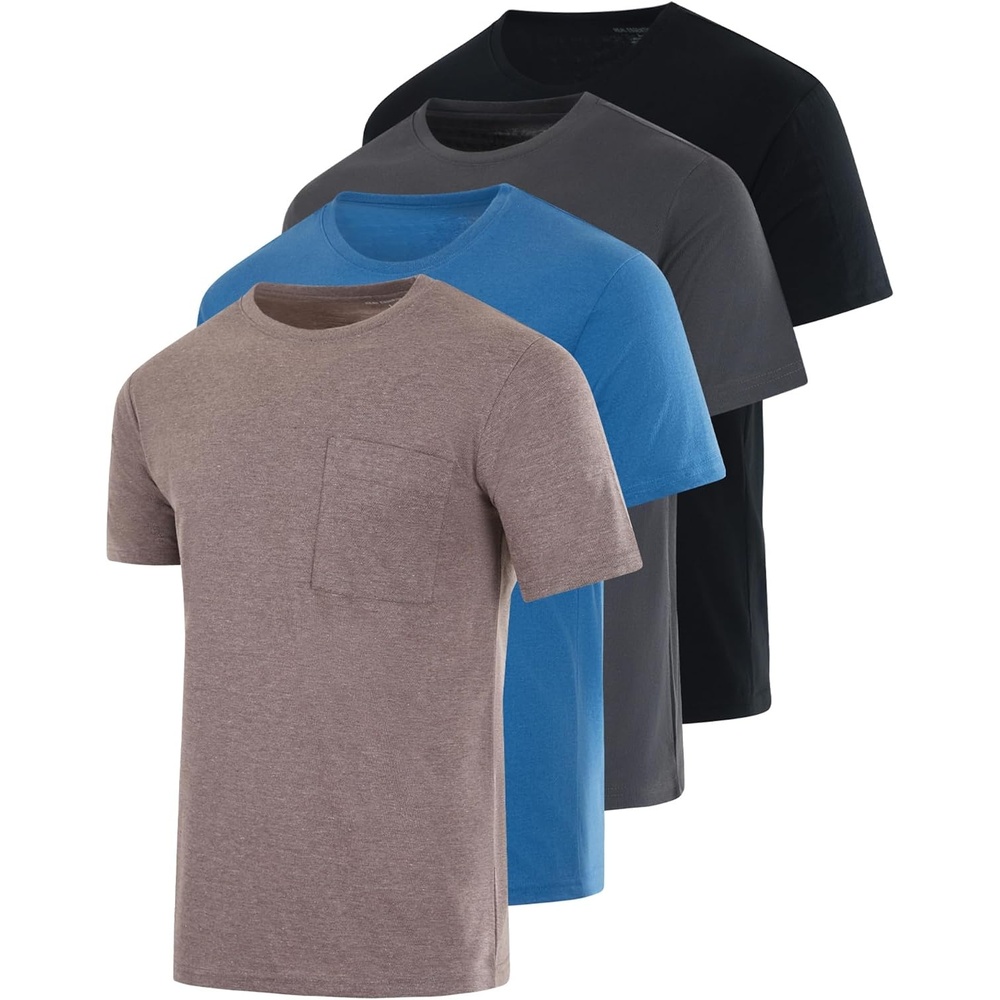image:image4 Pack Mens Cotton Pocket T Shirts Crew Neck Short Sleeve Athletic GymSet 1